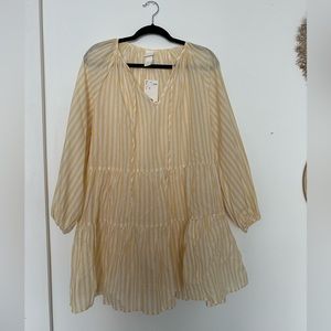 COPY - Yellow & white striped puff-sleeved dress. NEW W. TAG